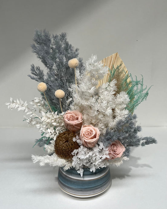 Preserved flower arrangement ,ocean pastel colouring