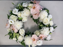 Load image into Gallery viewer, Pretty white and soft pink wreath of flowers 

