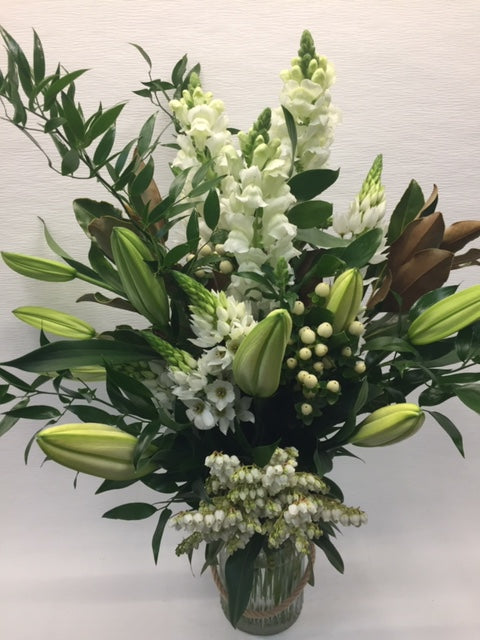 Bouquet of white seasonal fresh flowers 